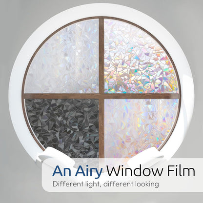 rabbitgoo Window Privacy Film Rainbow Film Decorative Window Sticker, 3D Static Stained Glass Cling Tint for Home Heat Control Non-Adhesive, 17.5 x 78.7 inches