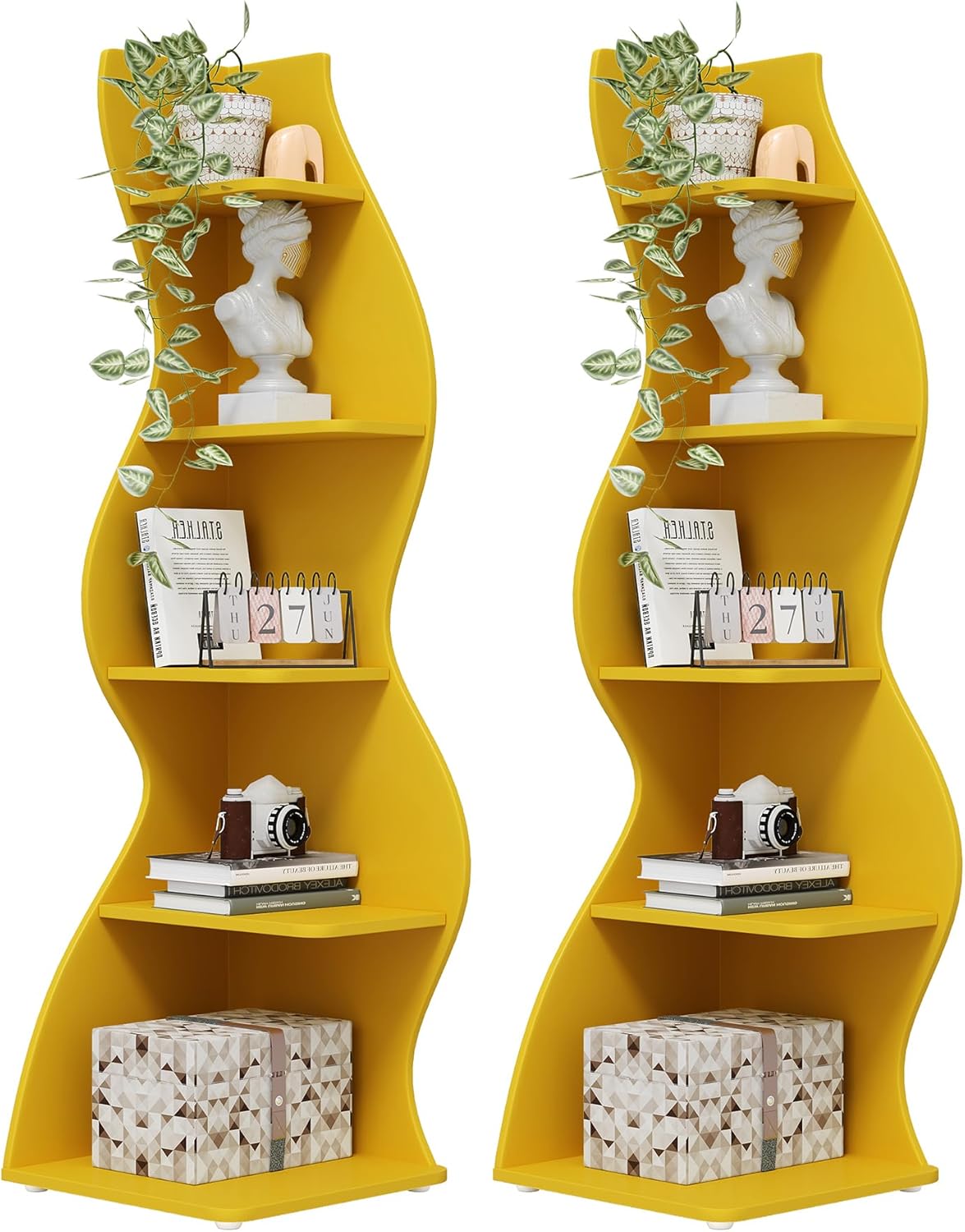 Tribesigns Corner Shelf, Modern 5-Tier Wall Corner Bookshelf, Stylish Corner Small Bookcase Storage Rack Plant Stand with Unique Shape for Living Room, Home Office (White, 1PC)