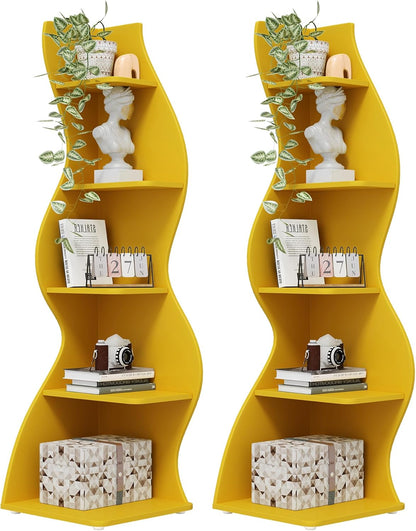 Tribesigns Corner Shelf, Modern 5-Tier Wall Corner Bookshelf, Stylish Corner Small Bookcase Storage Rack Plant Stand with Unique Shape for Living Room, Home Office (White, 1PC)