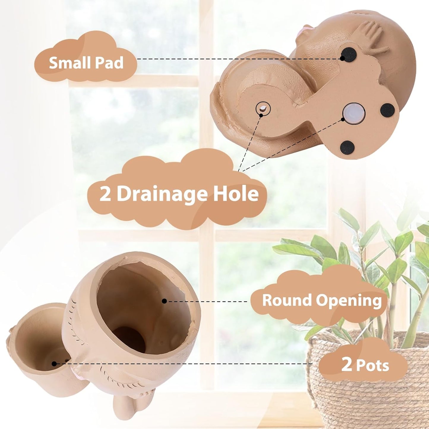 vomiceak Face Planter Pots Head, Planters for Indoor Plants - Double Cute Plant Pots for Flower & Succulent with Drainage Holes - Gift Ideas for Women (White Lady)