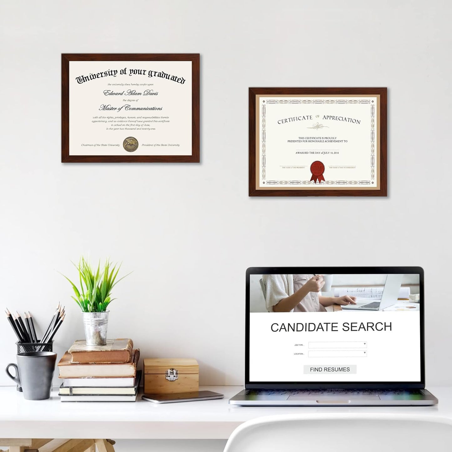 upsimples Certificate Frame with High Definition Glass, 8.5 by 11 Picture Diploma Document Frames for Wall and Tabletop, Black 5 Pack