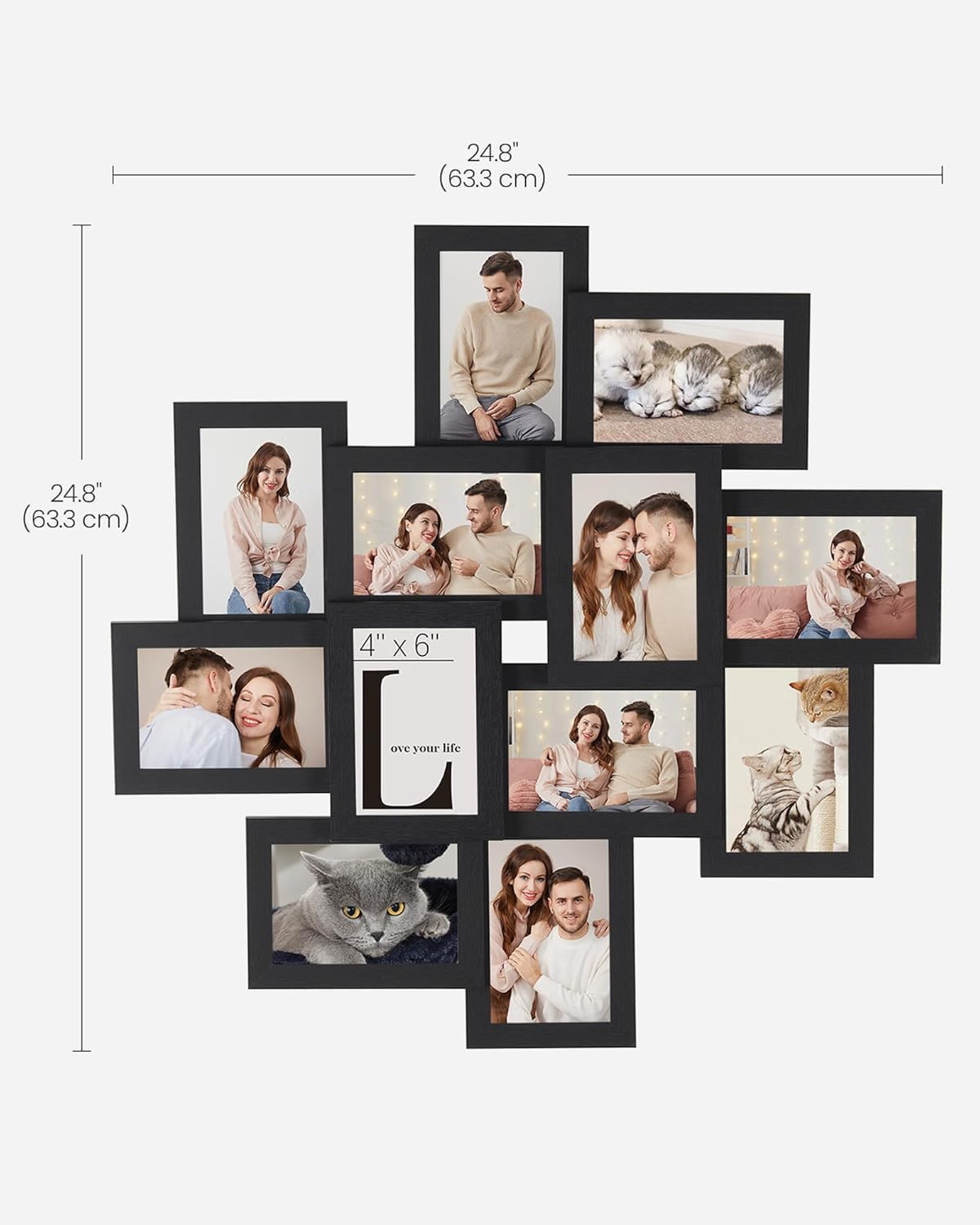 SONGMICS 4x6 Picture Frames Collage Wall Decor, 12-Pack Photo Collage Frame, Multi Picture Frame Set with Glass Front, Assembly Required, Rustic Brown URPF022X01