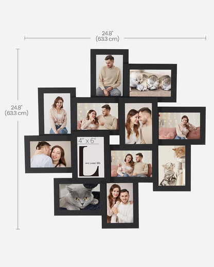 SONGMICS 4x6 Picture Frames Collage Wall Decor, 12-Pack Photo Collage Frame, Multi Picture Frame Set with Glass Front, Assembly Required, Rustic Brown URPF022X01