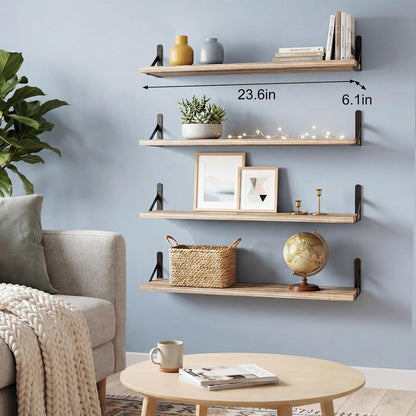 YGEOMER Floating Shelves for Wall, Different Sizes Dark Carbonized Brown Wall Shelves for Living Room, Bathroom, Bedroom, Kitchen, Home Decor (Set of 4)
