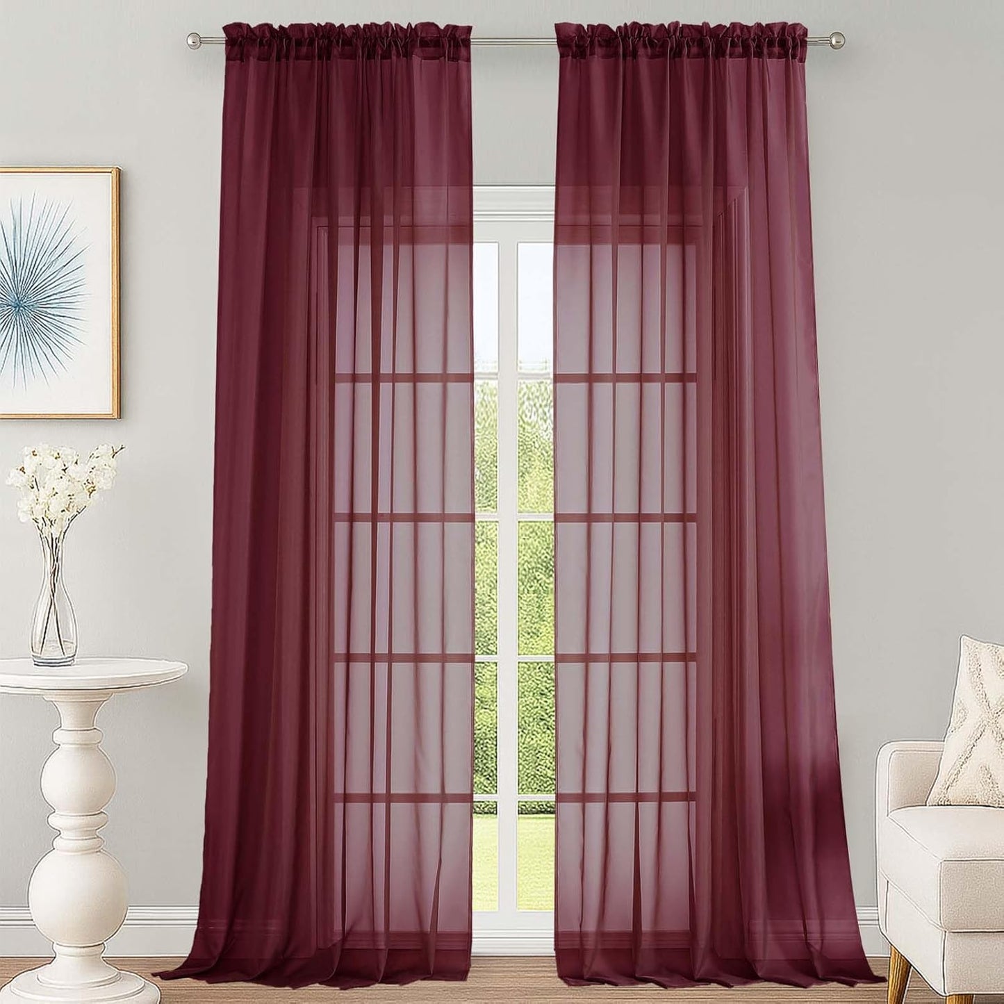 OWENIE Sheer Curtains 84 inches Long 2 Panels Set for Living Room/Bedroom, Rod Pocket Voile Sheer Panel Drapes, White, 2pcs, Each 42" W x 84" L - Colors A