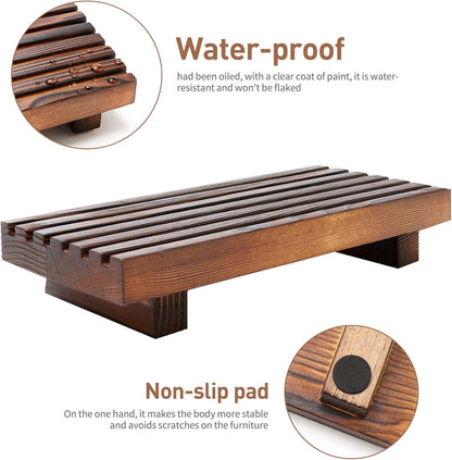 Renawe Farmhouse Bathroom Counter Tray Wood Display Pedesta Stand Kitchen Countertop Trays Decorative Wooden Riser Dish Soap Dispenser Holder for Bathroom Sink Accessories Kitchen Decor Vanity Tray