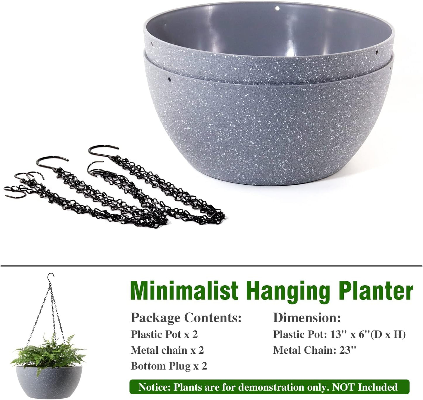 WSMKSZ 10 inch Hanging Planters for Outdoor Indoor Plants with Drainage Holes and Chain, 2 Pack Round Hanging Flower Pots for Garden Home Porch Decor, Black