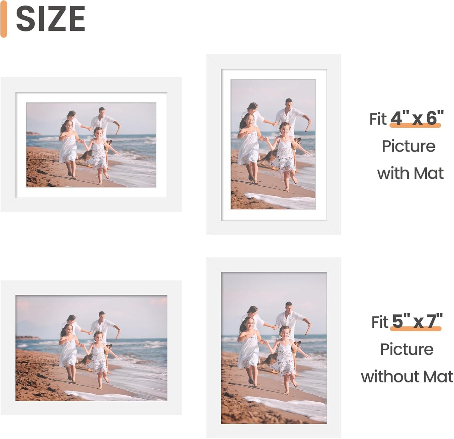 upsimples 5x7 Picture Frame Set of 10, Display Pictures 4x6 with Mat or 5x7 Without, Multi Photo Frames Collage for Wall or Tabletop Display, Black