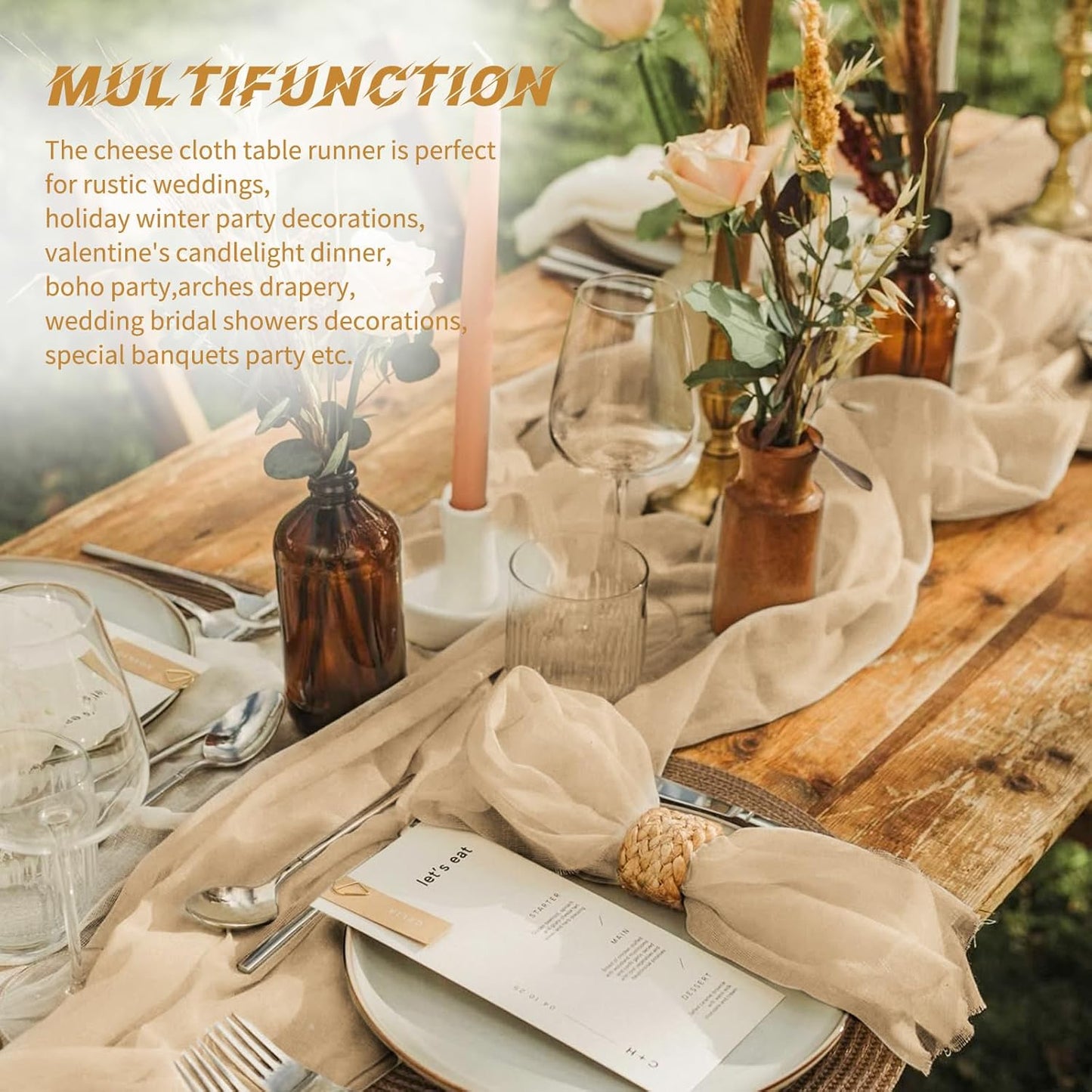 10 Pack Beige Cheesecloth Table Runner 17x108 Inch Boho Gauze Cheese Cloth Table Runners for Wedding Party Baby Shower Birthday Home Decor