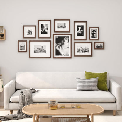 Egofine 8x10 Picture Frames Set of 4, Made of Solid Wood Covered by Plexiglass 4x6 and 5x7 with Mat or 8x10 without Mat, for Table Top Display and Wall Mounting Photo Frame Black