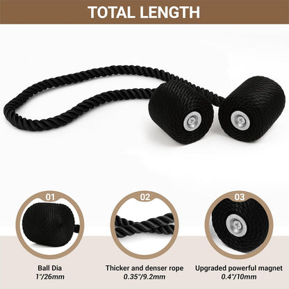Hion Magnetic Curtain Tiebacks Black 2pcs, Curtain Tiebacks Buckles Holdbacks Holders Hooks Clip for Home Outdoor Bedroom Office Decorative Curtain