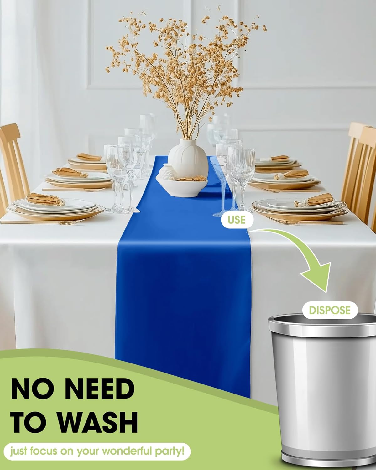 Pureegg Gold Plastic Table Runners - 10 Pack, 14'' x 108'', Water Resistant & Disposable Centerpiece Decorations for Table Cloth, Wedding, Birthday, Holiday, Baby Shower, Party, Home Decor