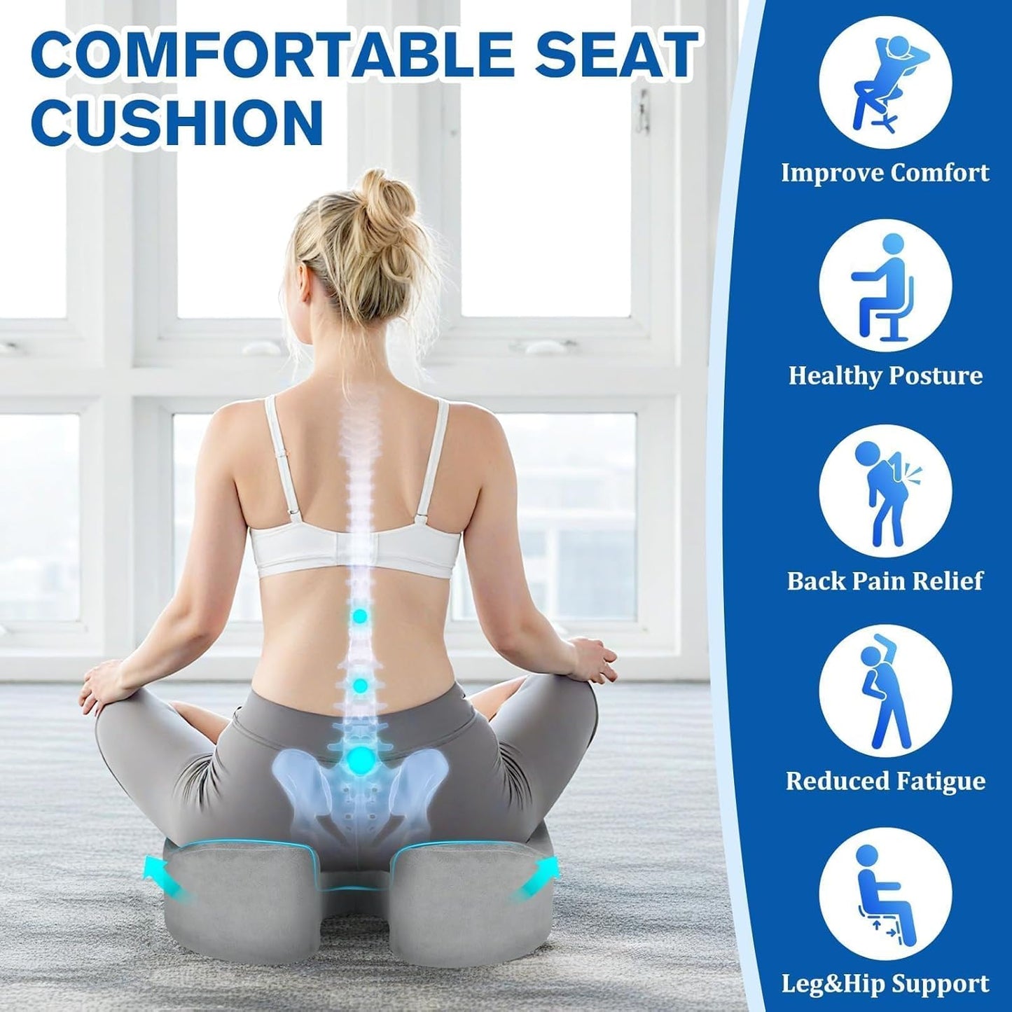 CushyOasis Seat Cushion, Gel Chair Cushions, Office Chair Cushions, Anti-Slip Bottom & Removable Cover Tailbone Pain Relief Cushion, Memory Foam Seat Cushion for Office, Wheelchair, Car (Black)
