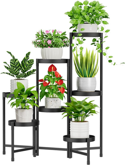 iDavosic.ly Plant Stand Indoor Outdoor, 5 Tier Corner Metal Flower Display Holder Shelf, Folding Tall Orchid Rack for Patio Balcony Porch Garden Living Room House, Black