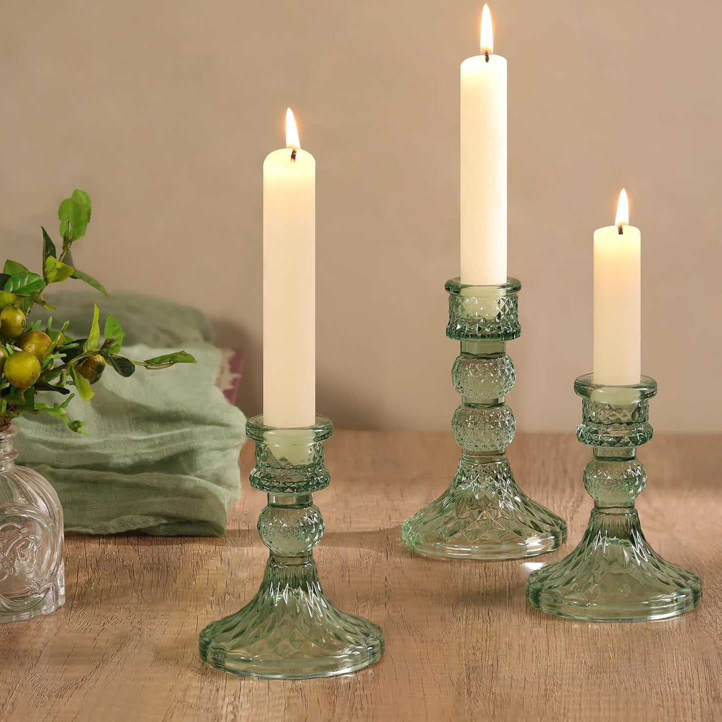 DARJEN 6Pcs Gold Candlestick Holders Set - 4" H & 5" H Striped Taper Candle Holders Bulk, Glass Candle Holders for Wedding, Festival, Party, Table Centerpiece, Gifts