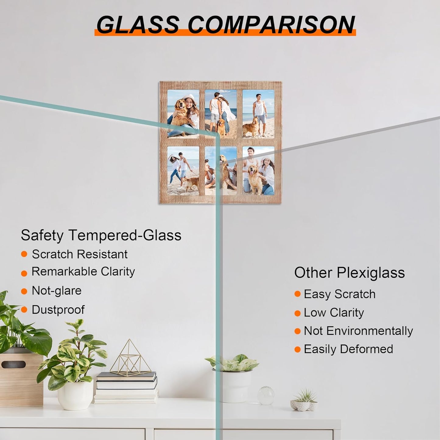 YESKAY 4x6 Picture Frame Collage for Wall Decor, Multiple Photo Collage Frames with Tempered Glass, 7-Opening for 4 x 6 Picture Frames, Rustic Brown, 1 Pack