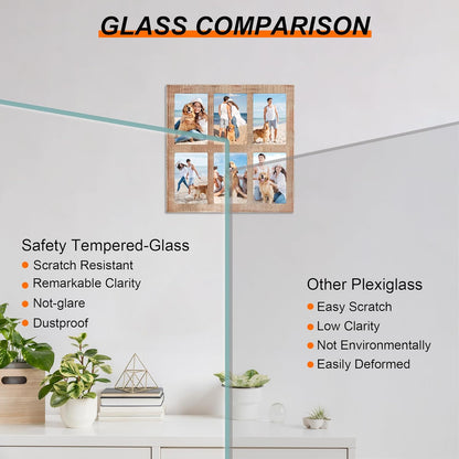 YESKAY 4x6 Picture Frame Collage for Wall Decor, Multiple Photo Collage Frames with Tempered Glass, 7-Opening for 4 x 6 Picture Frames, Rustic Brown, 1 Pack