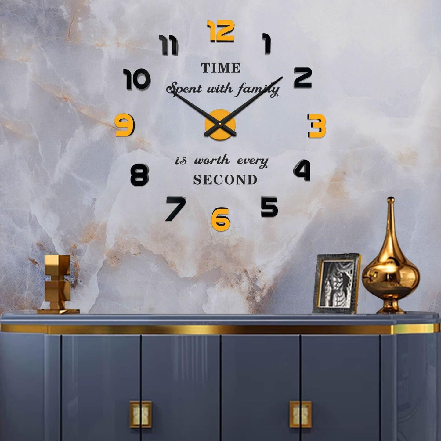 VANGOLD Large Wall Clocks for Living Room Decor, Decorative Wall Clocks Battery Operated (Black Wall Decor)