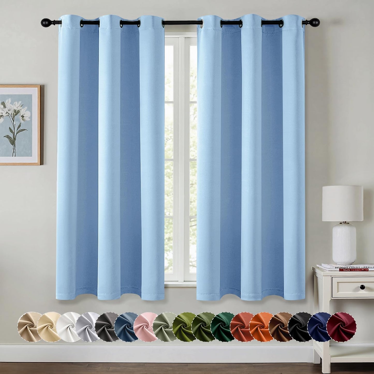 MIULEE Blackout Curtains for Bedroom Living Room 2 Panels, Thermal Insulated Room Darkening Drapes Grommet Noise Reducing Light Blocking Window Treatments 63 Inches Long 40x63 Inch Black - Colors A