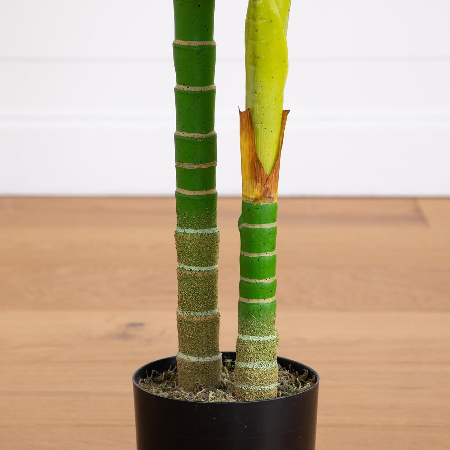 Nearly Natural 6.5ft Artificial Golden Cane Palm Tree, Lifelike Silk Indoor Palm With Three Textured Trunks Flexible Fronds Nursery Planter, Low Maintenance