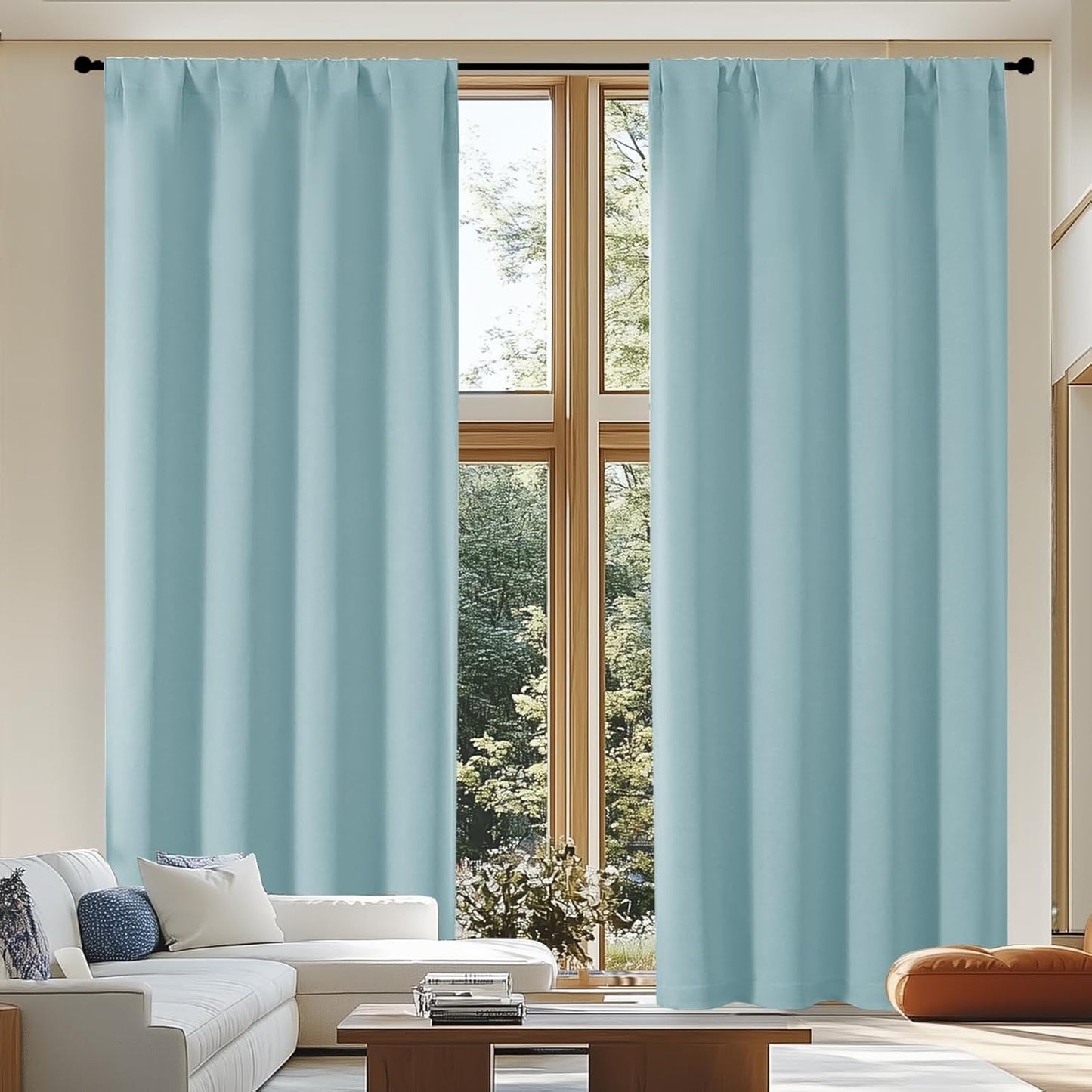 Simplebrand Ava Sage Green Blackout Curtains for Bedroom 63 Inch Length 2 Panels Set, Solid Thermal Insulated Energy Saving Rod Pocket Window Treatment Curtains Blackout Drapes, W40 x L63 Inch, Sage - Colors A