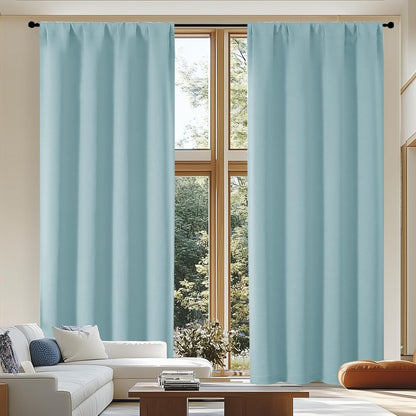 Simplebrand Ava Sage Green Blackout Curtains for Bedroom 63 Inch Length 2 Panels Set, Solid Thermal Insulated Energy Saving Rod Pocket Window Treatment Curtains Blackout Drapes, W40 x L63 Inch, Sage - Colors A