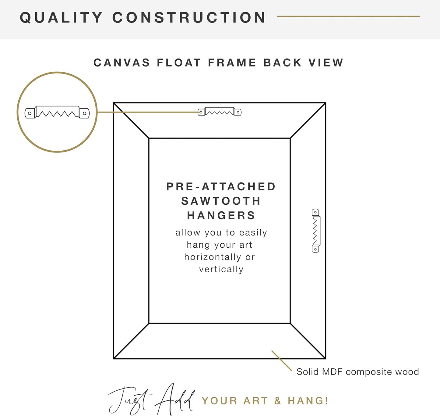 MCS Canvas Float Frames 8x10 Frame, Black Frame for Finished Canvases, Vertical & Horizontal Wall Hanging Frame with Adhesive for Canvas Paintings (1-Pack)