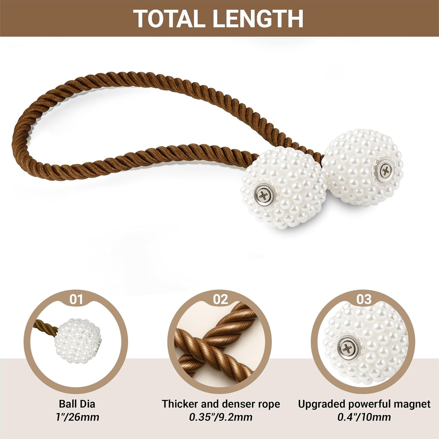 Hion Magnetic Curtain Tiebacks Black 2pcs, Curtain Tiebacks Buckles Holdbacks Holders Hooks Clip for Home Outdoor Bedroom Office Decorative Curtain