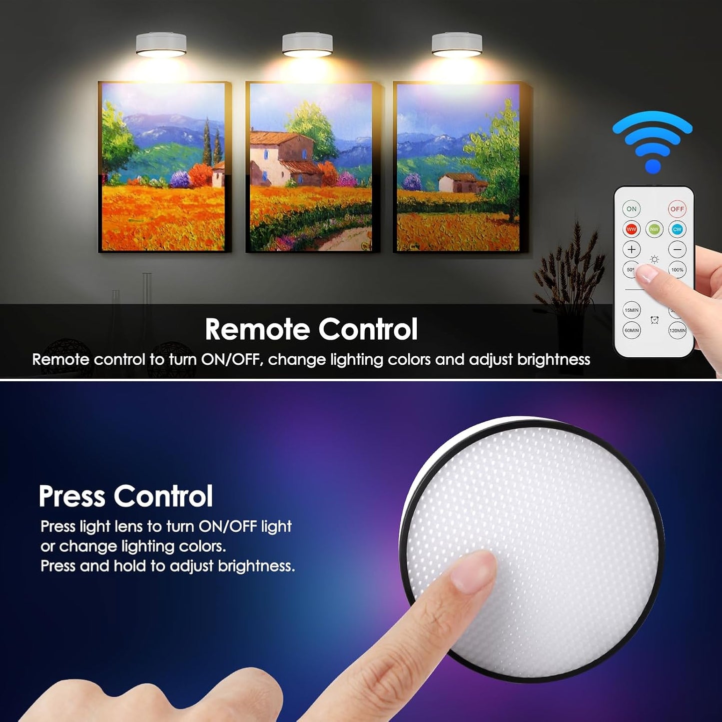 Arixinks 3PACK Picture Light Battery Operated with Remote, Painting Light for Wall Art with 3 Lighting Colors Dimmable, LED Art Display Accent Light on Wall for Poster Dartboard Frame Portrait Black