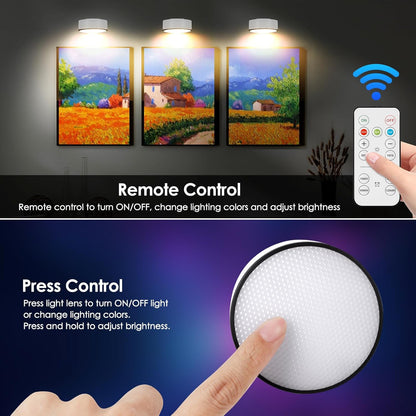 Arixinks 3PACK Picture Light Battery Operated with Remote, Painting Light for Wall Art with 3 Lighting Colors Dimmable, LED Art Display Accent Light on Wall for Poster Dartboard Frame Portrait Black