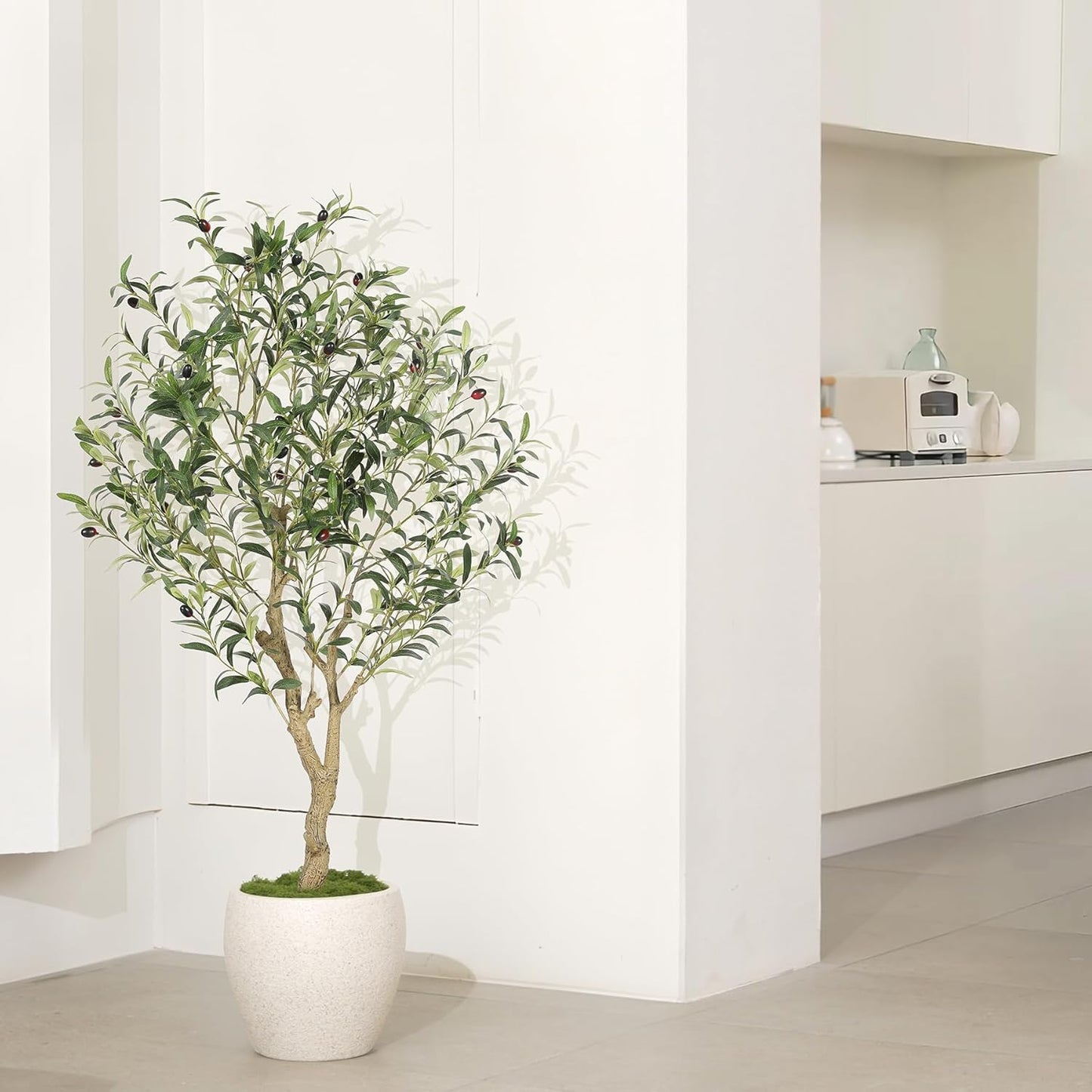 LYERSE Olive Trees Artificial Indoor - Faux Olive Tree 7ft with Large Olive Branches and Lifelike Fruits - Fake Olive Tree for Modern Home Office House Living Room Decor