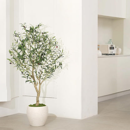 LYERSE Olive Trees Artificial Indoor - Faux Olive Tree 7ft with Large Olive Branches and Lifelike Fruits - Fake Olive Tree for Modern Home Office House Living Room Decor