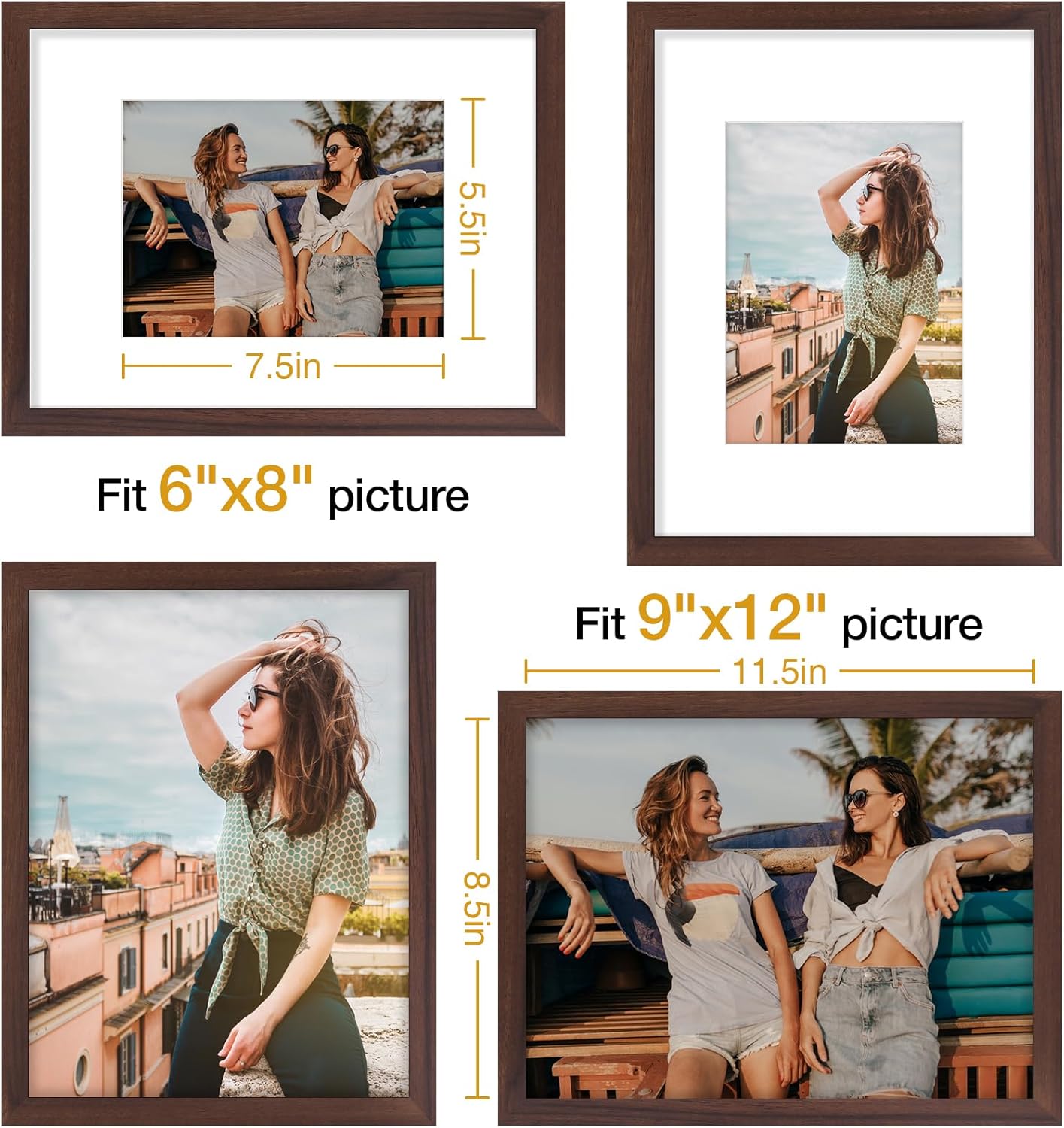 Vittanly 11x14 Picture Frame, Display Pictures 8x10 with Mat or 11x14 without Mat, Photo Frame for Wall Mounting, Black, 1 Pack - Colors B