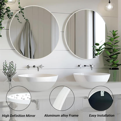 Sunniry Black Round Mirror, Round Mirror 24 inch, Black Circle Mirrors Matte Metal Frame, Wall Mounted Mirrors for Living Room, Bathroom, Wall, Entryway.