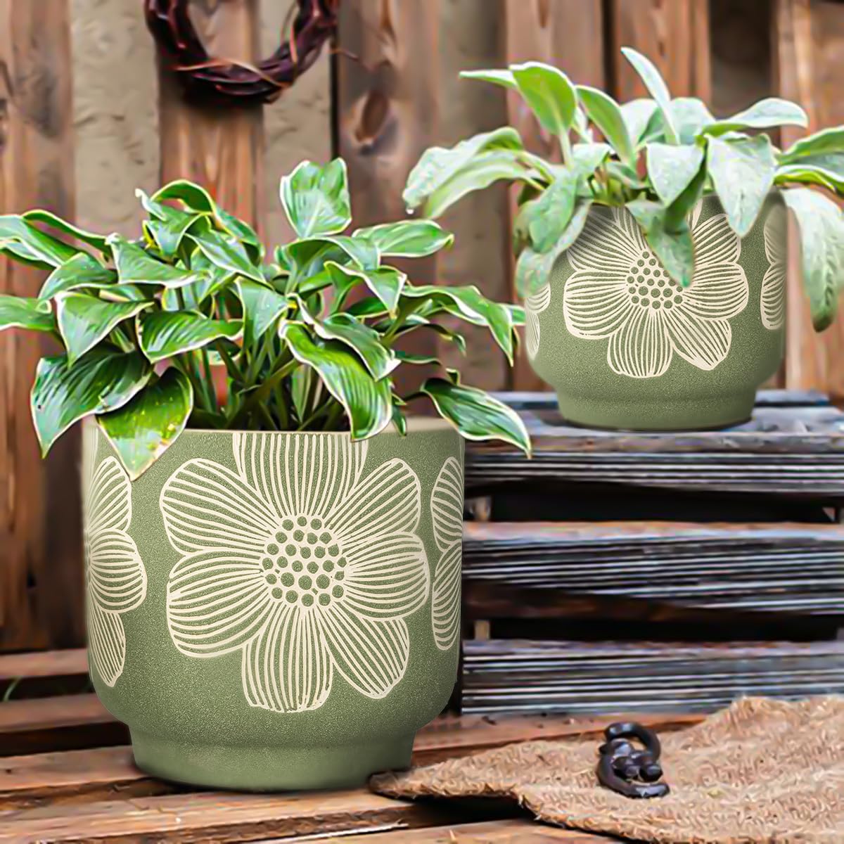 YBX 8 Inch + 6 Inch Ceramic Plant Pots, Succulent Flower Pots with Drainage Holes, Terracotta Planters for Indoor Plants, White&Terracotta (Garden)