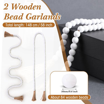 Geetery 2 Pcs 58'' Bead Garland with Tassels, Rustic Country Decor, Boho Wall Hanging for Farmhouse Style, Versatile Prayer Beads for Home, Table, or Wall Decoration (Black)