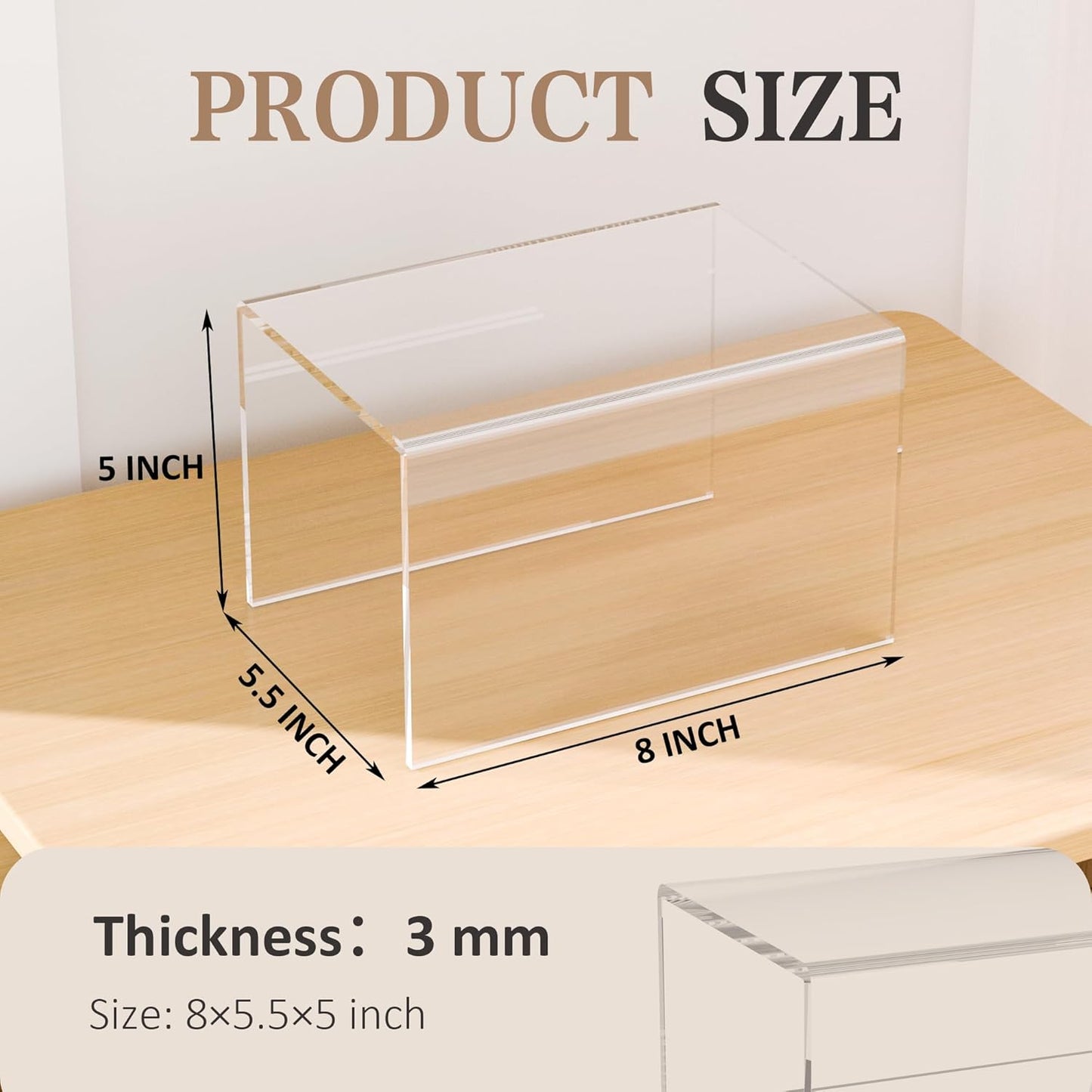 Sezanrpt Acrylic Shelf Riser 12x4.7x3 pack of 2, Desktop Rectangular Acrylic Tray Pedestal Stand for Funko Pop Figure, Bags, 12x4.7x3 Inch