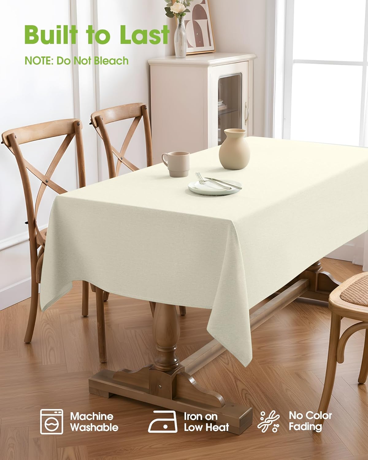 Pureegg Rectangle Linen Tablecloth Waterproof & Stain Resistant, Wrinkle-Free Table Cloth Adds Elegance and Protection, Ideal for Dining, Party, Wedding and Outdoor, 52 x 70 Inch, Sage Green