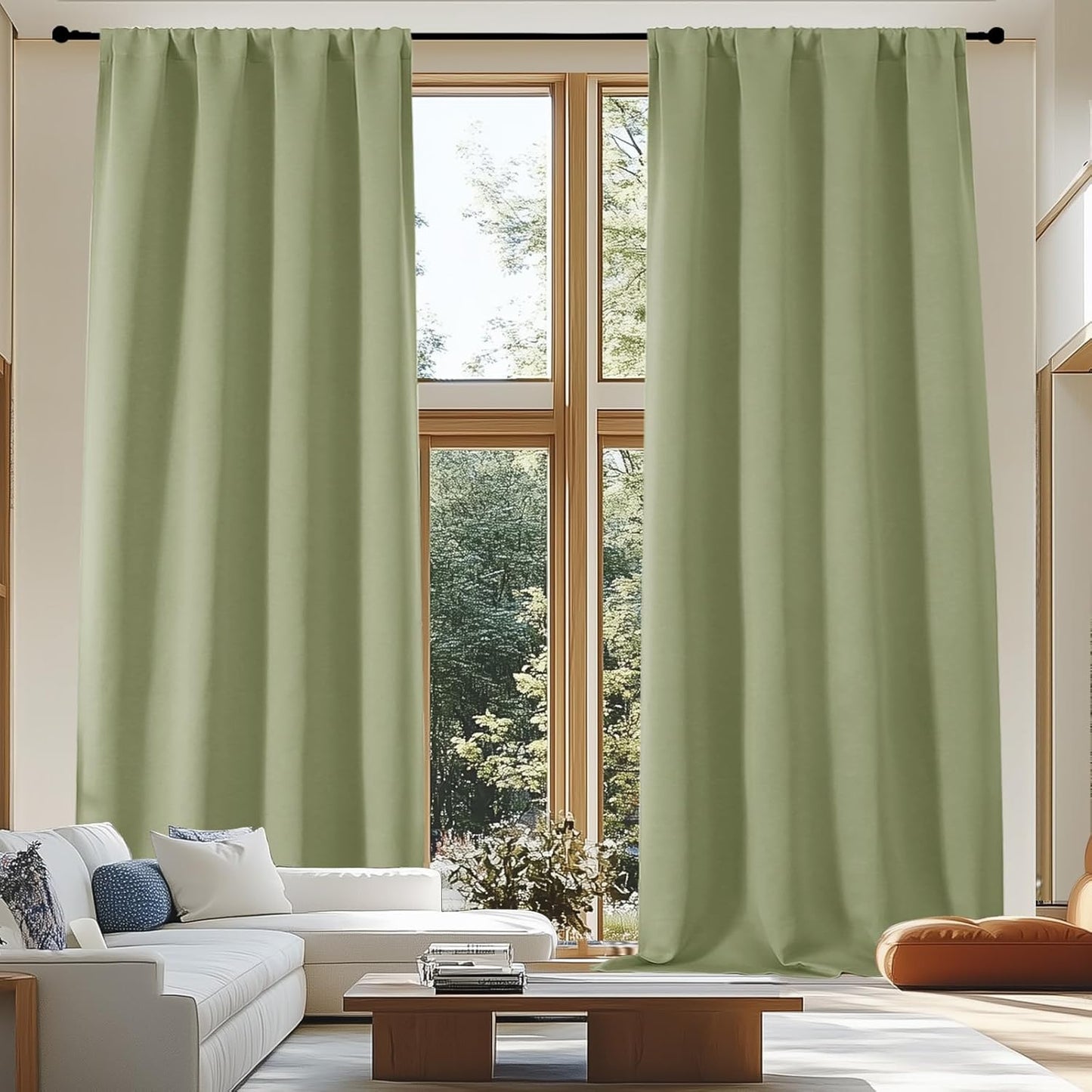 Simplebrand Ava Sage Green Blackout Curtains for Bedroom 63 Inch Length 2 Panels Set, Solid Thermal Insulated Energy Saving Rod Pocket Window Treatment Curtains Blackout Drapes, W40 x L63 Inch, Sage - Colors A