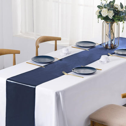 SiinvdaBZX 4 Pcs Royal Blue Satin Table Runner 12 x 108 inches Long, Bright Smooth Satin Wedding Table Runner Decorations for Birthday Parties, Buffet, Banquets, Graduations, Engagements