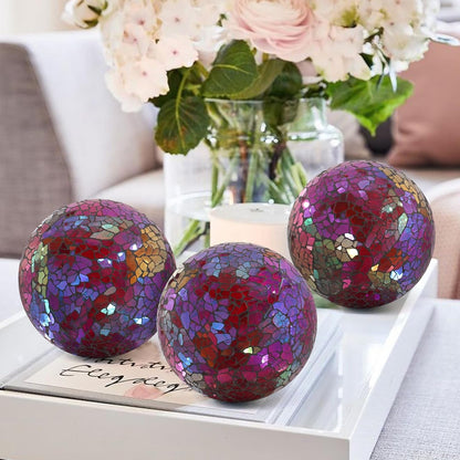 3Pcs Mosaic Glass Orbs Decorative Balls Set 8.5cm/3.35inch Blue Sphere Wedding Party Home Decor Table Centerpiece
