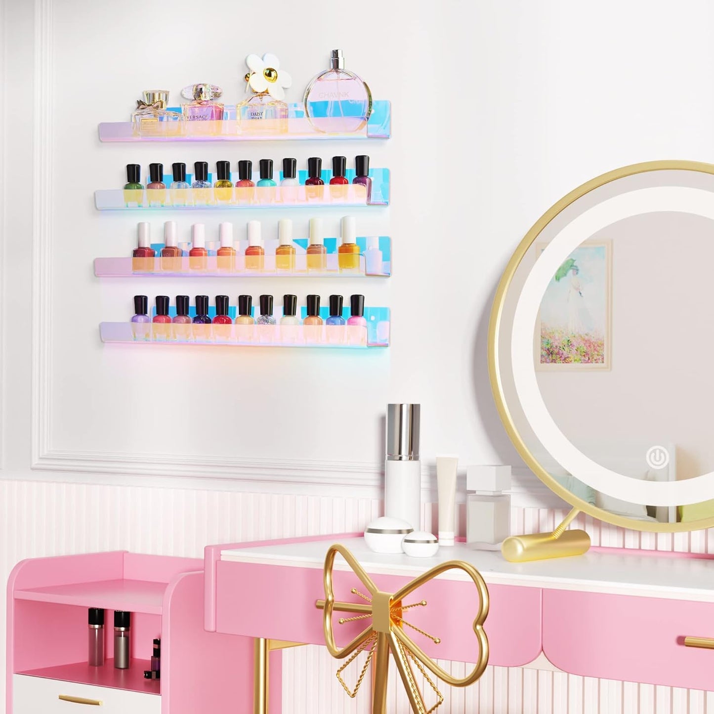 upsimples Acrylic Shelves for Bathroom Storage, 15" Floating Shelves Wall Organizer for Perfume, Make up, Skincare, Kids Bookshelf for Bedroom, Nursery, Living Room Decor, Clear, 4 Pack