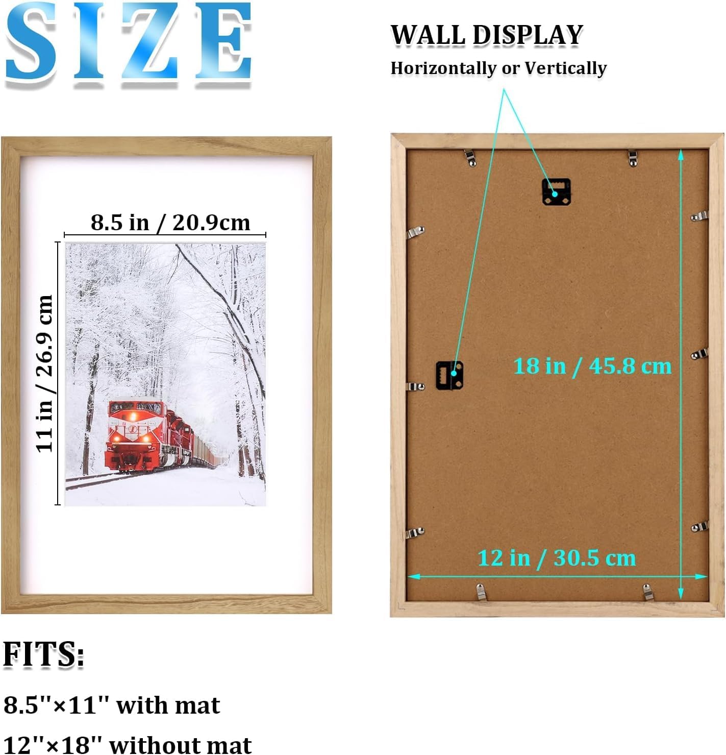 Egofine 12x16 Picture Frame Black, Covered by Plexiglass Made of Solid Wood, Display Pictures 9x12 and 11x14 with Mat or 12x16 Without Mat, for Wall Mounting Photo Frame - Colors A