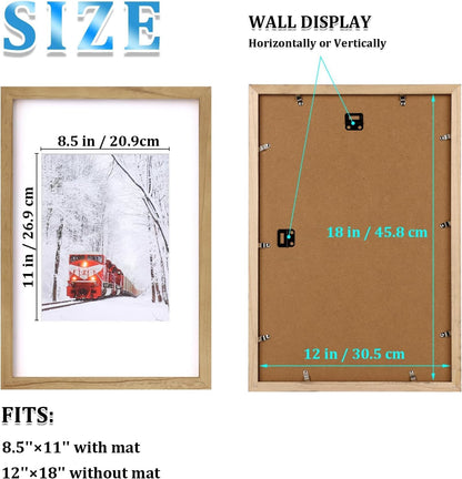Egofine 12x16 Picture Frame Black, Covered by Plexiglass Made of Solid Wood, Display Pictures 9x12 and 11x14 with Mat or 12x16 Without Mat, for Wall Mounting Photo Frame - Colors A