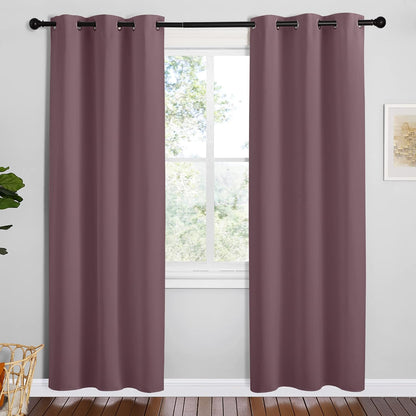 NICETOWN Halloween Pitch Black Solid Thermal Insulated Grommet Blackout Curtains/Drapes for Bedroom Window (2 Panels, 42 inches Wide by 63 inches Long, Black) - Colors E