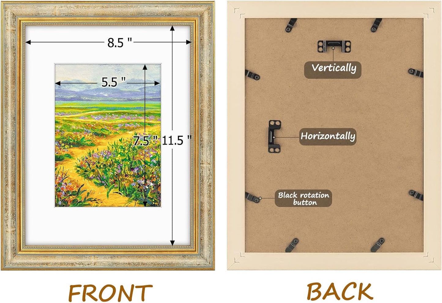 Golden State Art,11x14 Ornate Picture Frame for 8x10 Photo with Mat or 11 x 14 Prints without Mat,Real Glass Wall Display(Color:Green Gold)