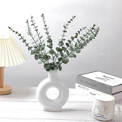 Fake Plants, 20Pcs Eucalyptus Stems Artificial Flowers, Fake Eucalyptus Leaves Stems, Plastic Grey Green Touch Leaf Branches for Home Office Flowers Bouquet Centerpiece Wedding Decoration
