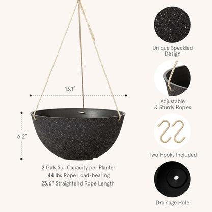 LA JOLIE MUSE Large Hanging Planters - 13 Inch Flower Pots Outdoor Indoor, Hanging Garden Planters Set of 2, New Iron Color