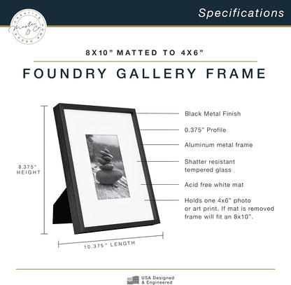 MCS Master & Co. Foundry Metal 18x18 Matted Picture Frame with 8x8 Photo Display, Black Vertical & Horizontal Wall Hanging Frame for Photos & Artwork (1-Pack)