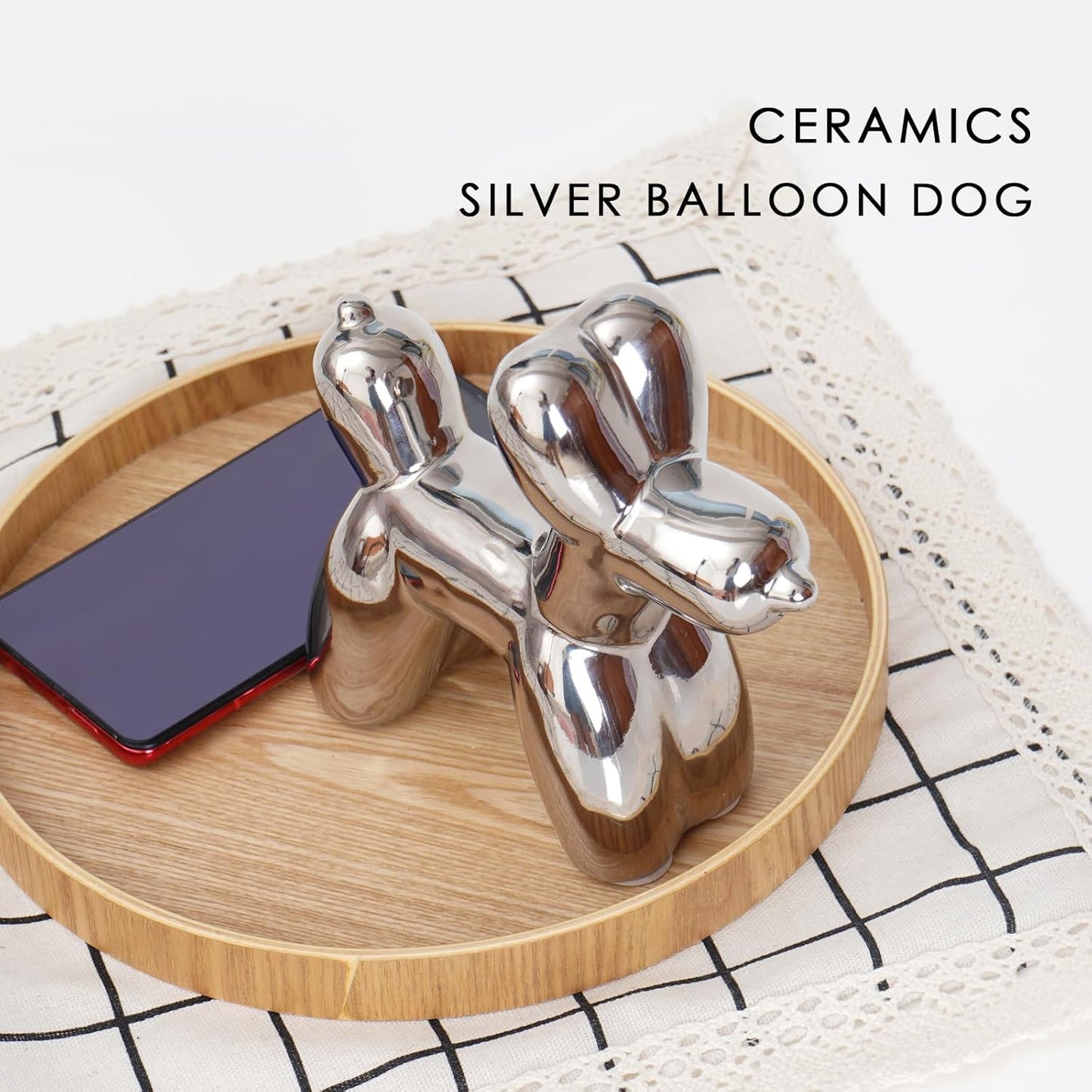 Notakia Cute Ceramics Balloon Dog Statue Crafts Gold Living Room Desktop Decorations,Handmade Modern Small Ceramic Animal Statue Ornament Gold Home Decor Accents